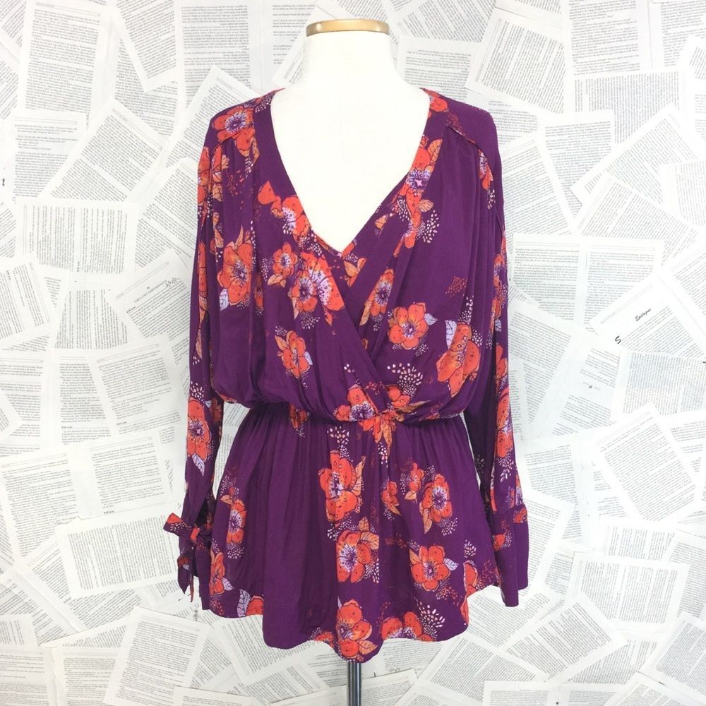 Free People Purple Floral Blouse Boho size XS